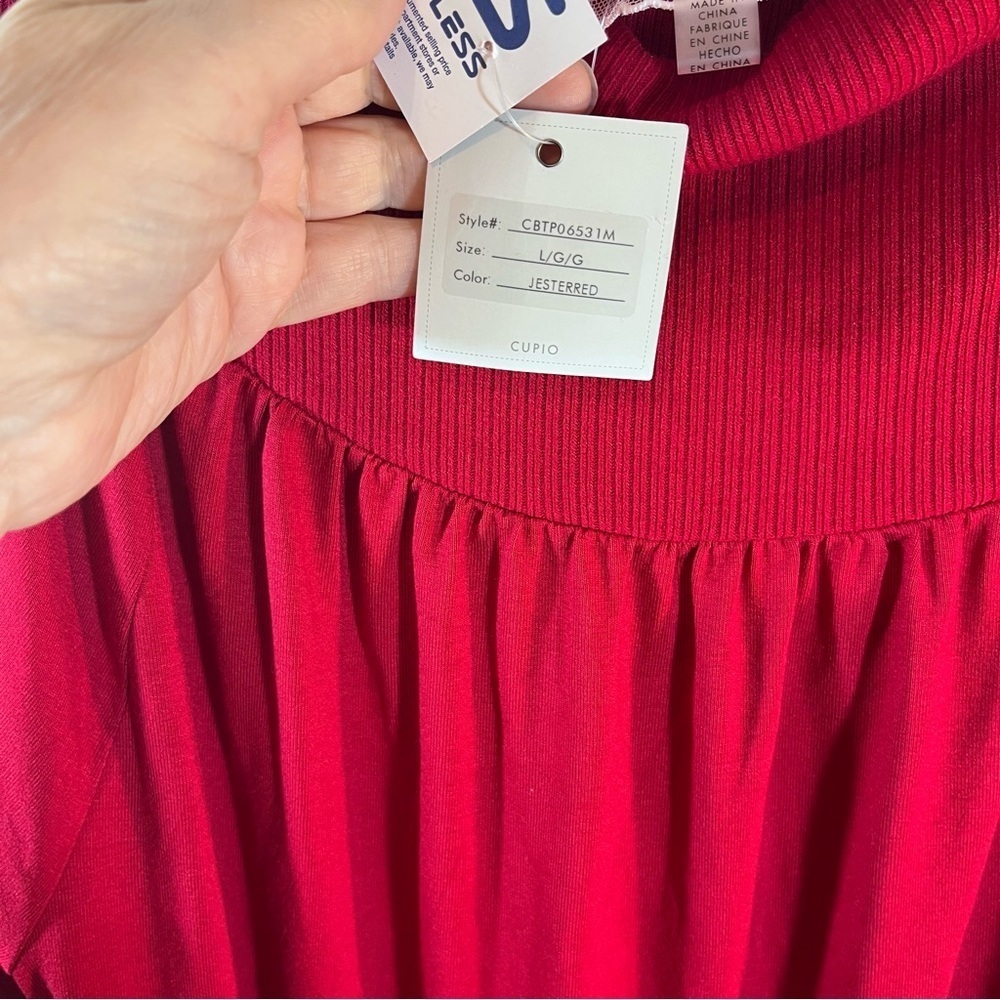 Cupio Blush Jester Red Puff Sleeve L Gathered Yoke Ribbed Mick Women’s top NWT - Picture 8 of 10